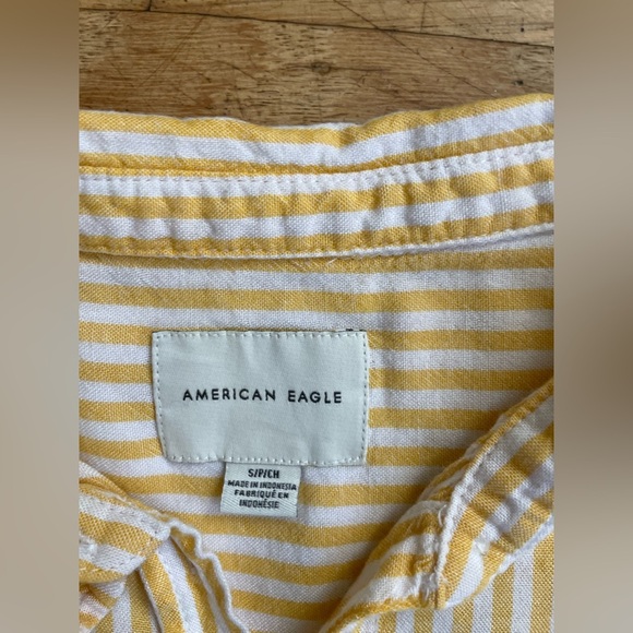 American Eagle butter Yellow Striped Button-Up Shirt - Picture 2 of 4
